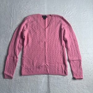 Kirkland Signature Pink Cable Knit Long Sleeve‎ V Neck Sweater Women's Medium